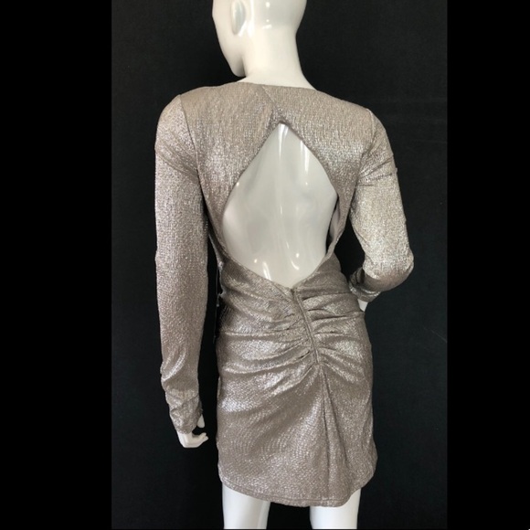 Arden B silver metallic long sleeve sexy mini dress - Picture 5 of 8